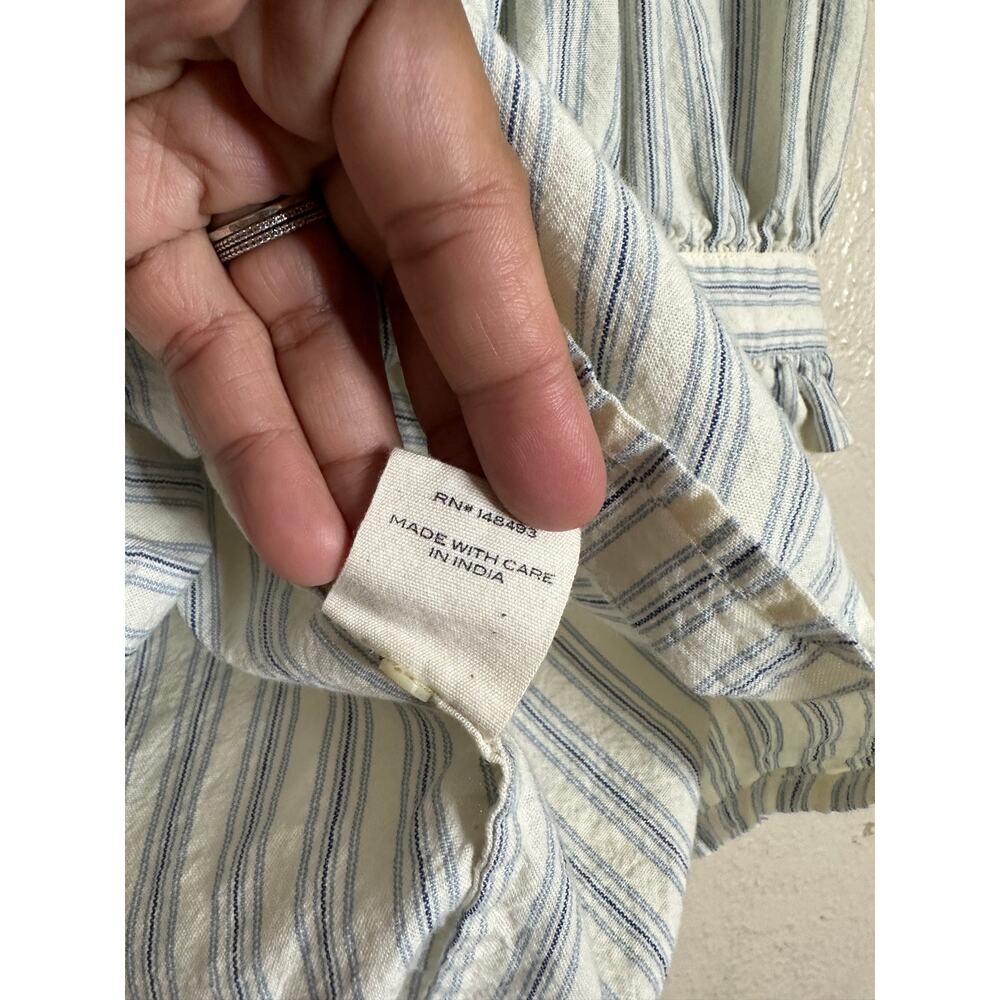 Doen Darien Top size L Blue Stripe Pintuck Puff Sleeve Blouse - Picture 6 of 10